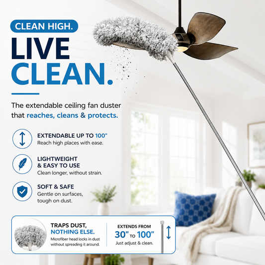 Microfiber Duster for Cleaning Telescopic Extension Long Pole Bendable Head, Scratch-Resistant Cover